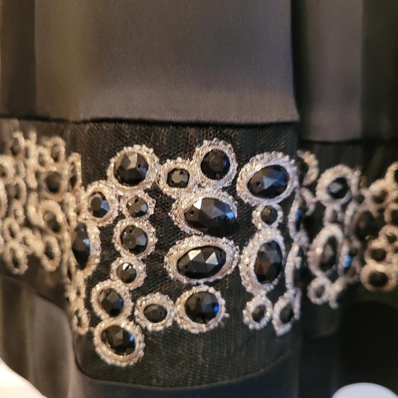 Stunning Nine West black satin A-line dress with gorgeous beaded hemline. - Picture 2 of 4